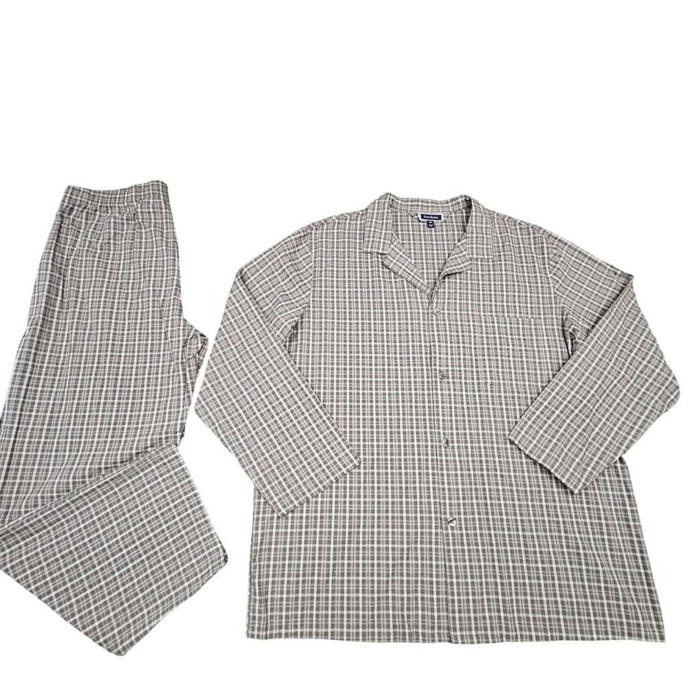 Club Room Mens‎ Pajama Set Plaid Sleepwear 2pc Charcoal Grey XXL